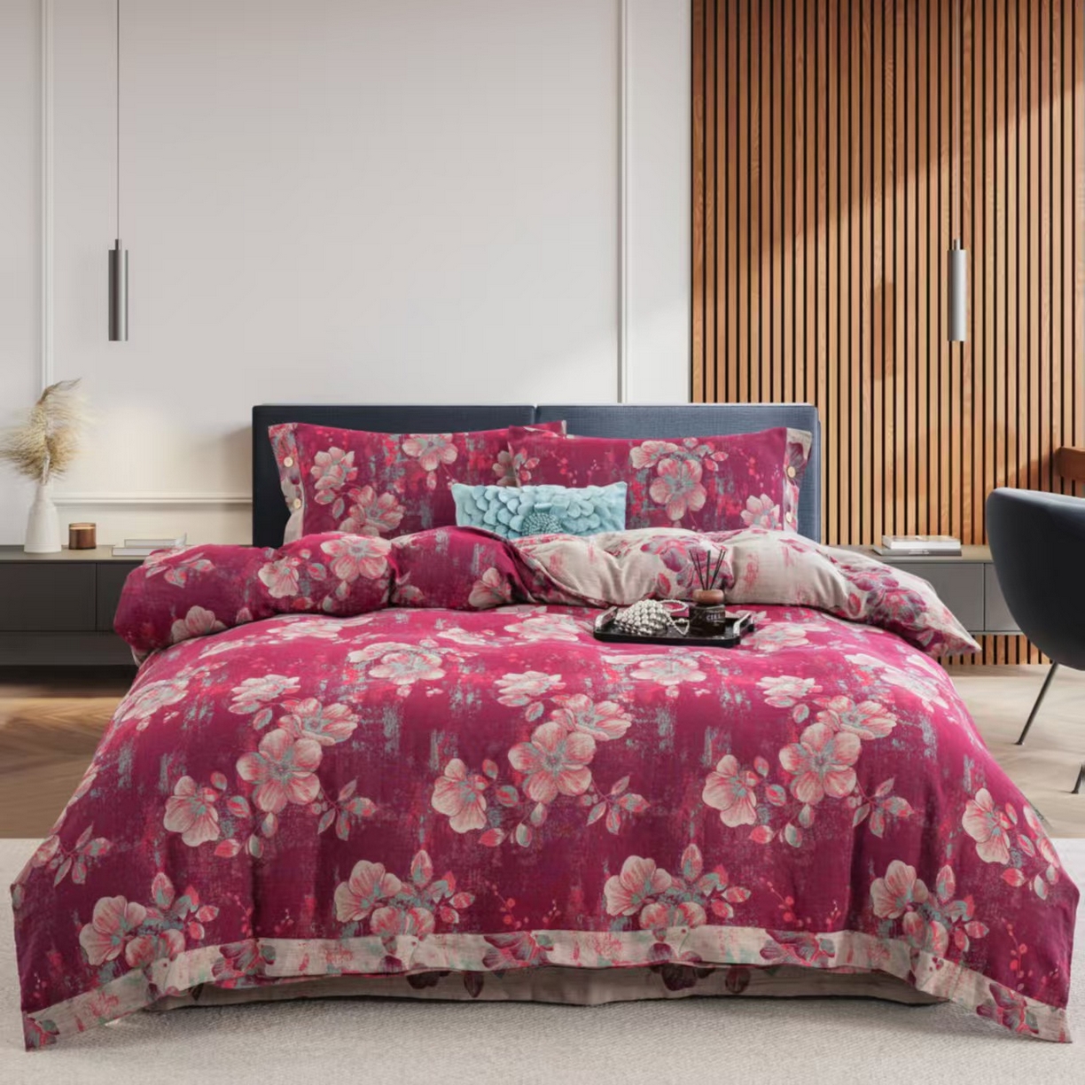 91家纺网 家纺一手货源 找家纺 （总）双层纱家居 2025新款纯棉双层纱纽扣款四件套