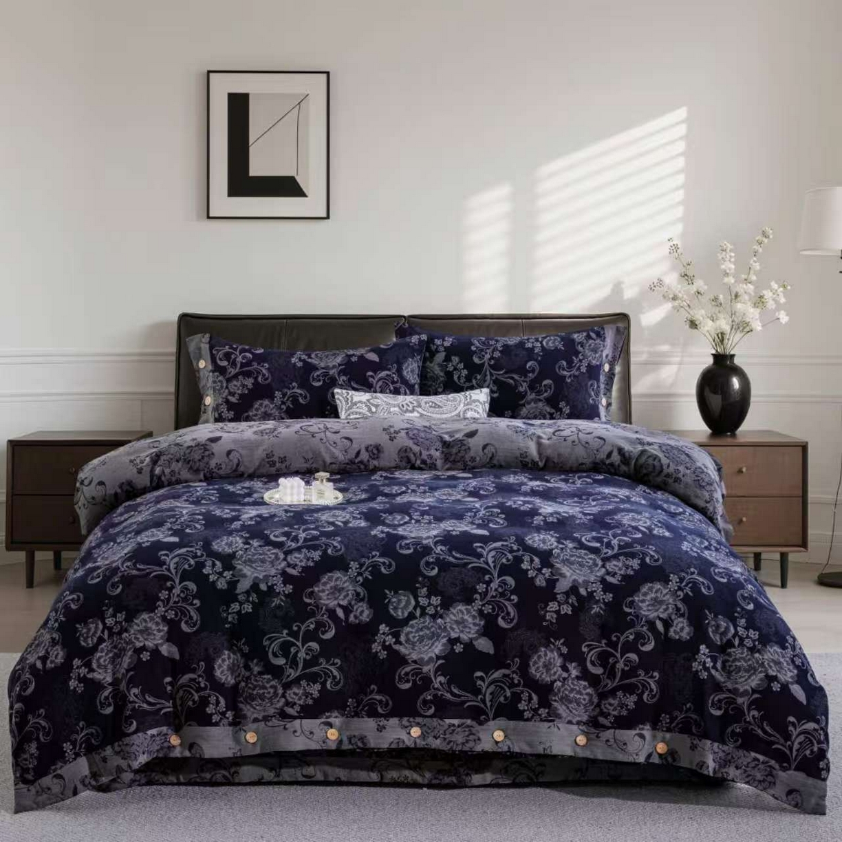 91家纺网 家纺一手货源 找家纺 （总）双层纱家居 2025新款纯棉双层纱纽扣款四件套