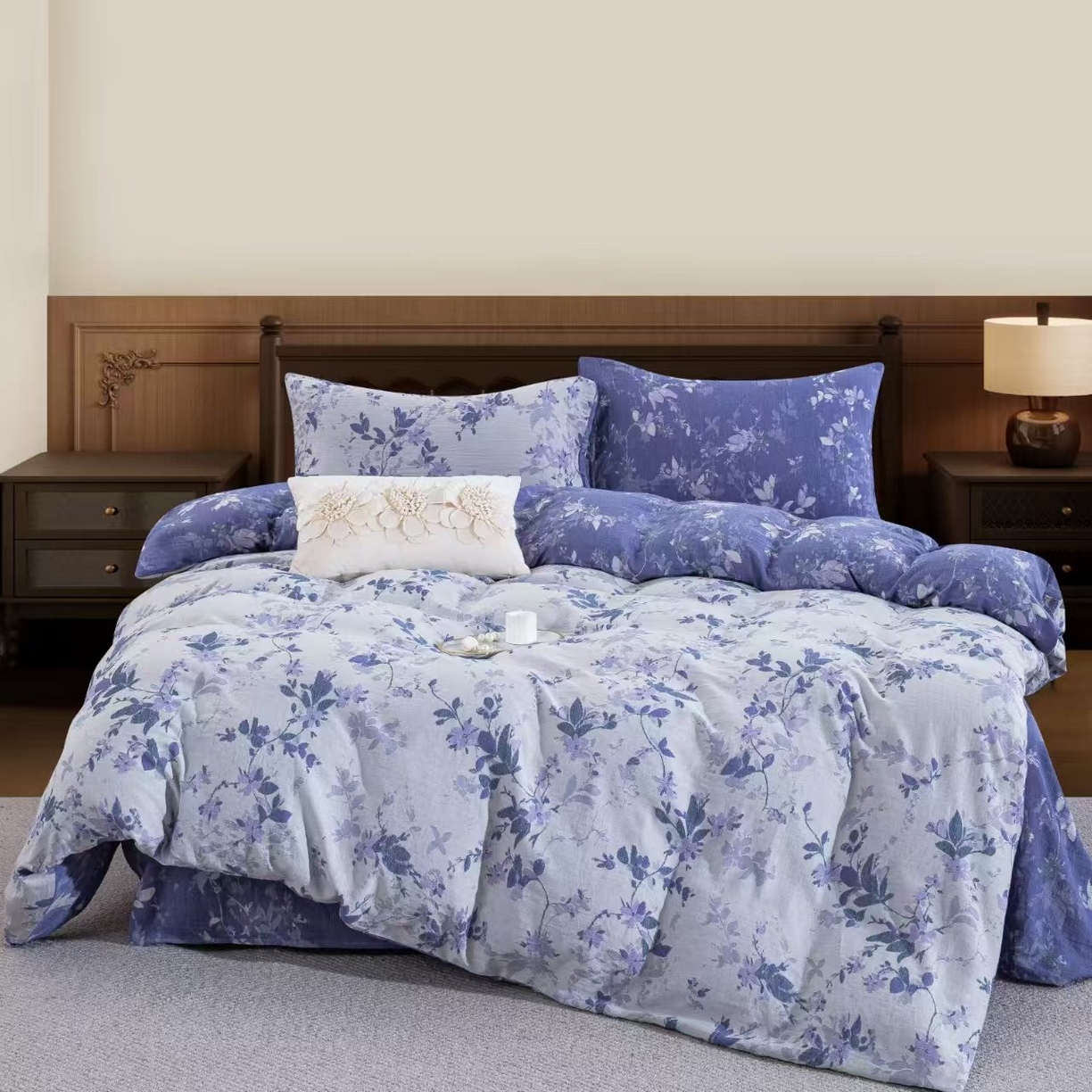 91家纺网 家纺一手货源 找家纺 （总）双层纱家居 2025新款纯棉双层纱纽扣款四件套