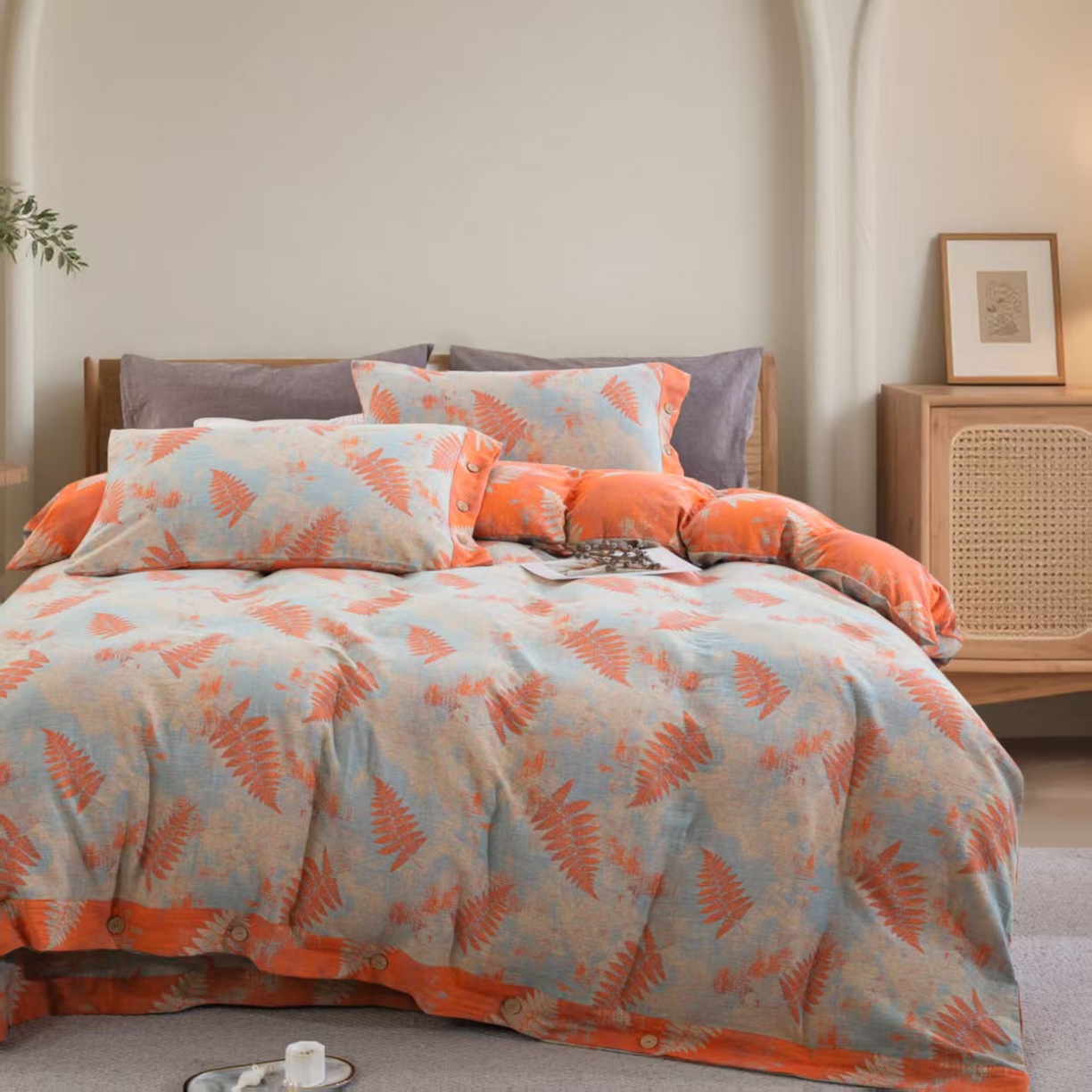 91家纺网 家纺一手货源 找家纺 （总）双层纱家居 2025新款纯棉双层纱纽扣款四件套