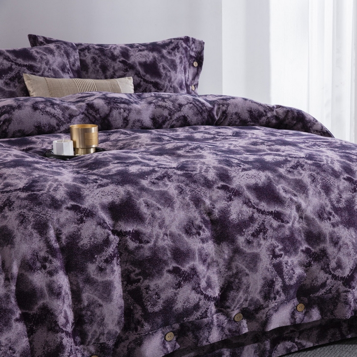 91家纺网 家纺一手货源 找家纺 双层纱家居 2025新款纯棉双层纱纽扣款四件套 花絮蓝