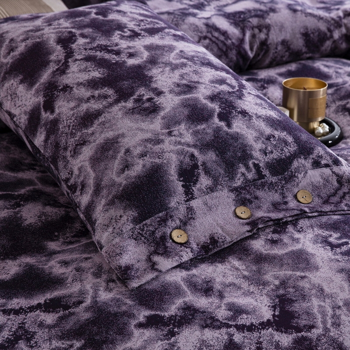 91家纺网 家纺一手货源 找家纺 双层纱家居 2025新款纯棉双层纱纽扣款四件套 花絮蓝