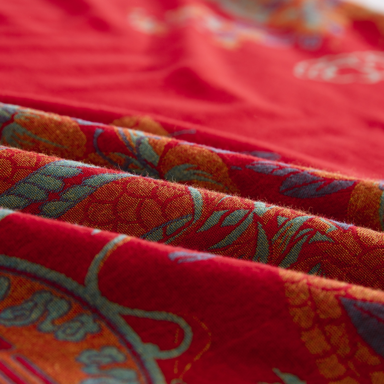 91家纺网 家纺一手货源 找家纺 双层纱家居 2025新款纯棉双层纱纽扣款四件套 新龙凤呈祥