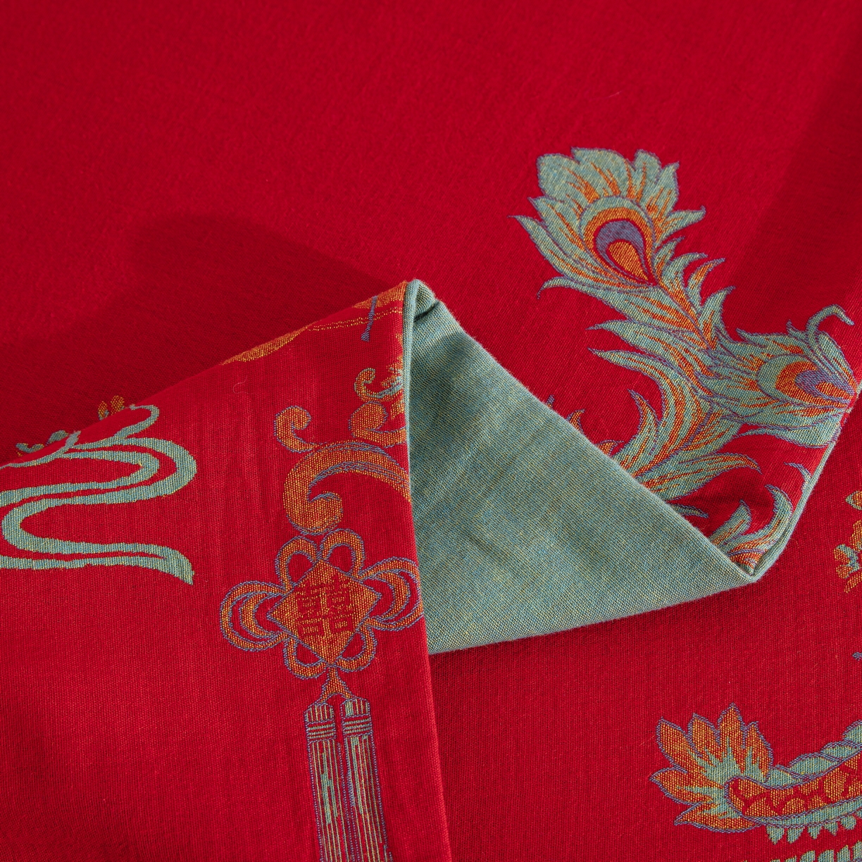 91家纺网 家纺一手货源 找家纺 双层纱家居 2025新款纯棉双层纱纽扣款四件套 新龙凤呈祥