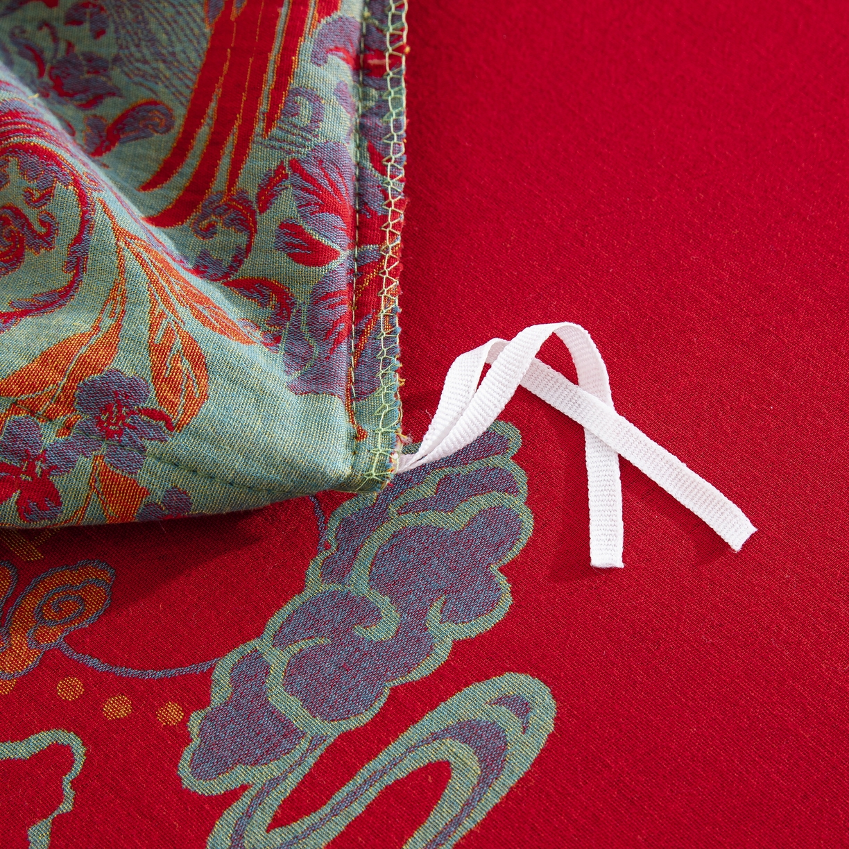 91家纺网 家纺一手货源 找家纺 双层纱家居 2025新款纯棉双层纱纽扣款四件套 新龙凤呈祥