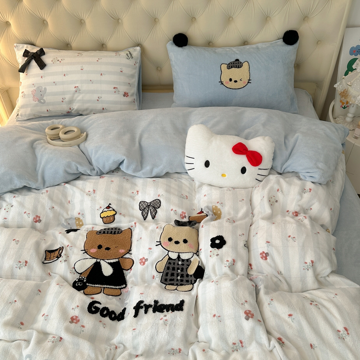 91家纺网 家纺一手货源 找家纺 子钦家纺 2025秋冬新款暗黑系小红书同款加厚牛奶绒蝴蝶结款毛巾绣床单床笠四件套-快乐兄妹场景一 快乐兄妹-好时光