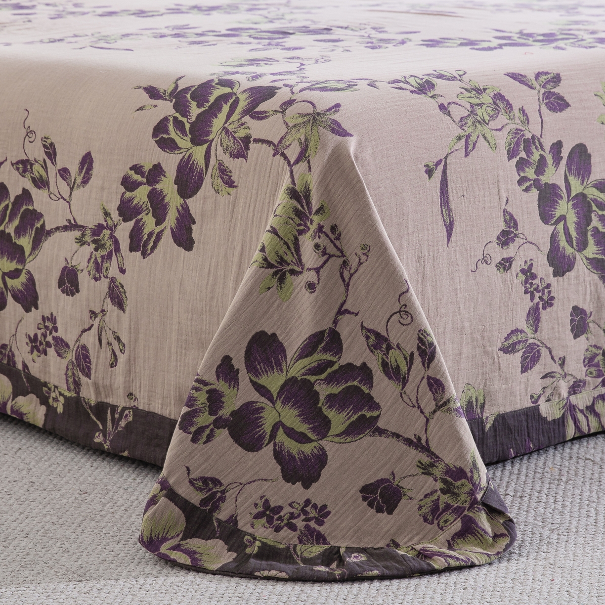 91家纺网 家纺一手货源 找家纺 双层纱家居 2025新款纯棉双层纱纽扣款四件套 一帆风顺灰