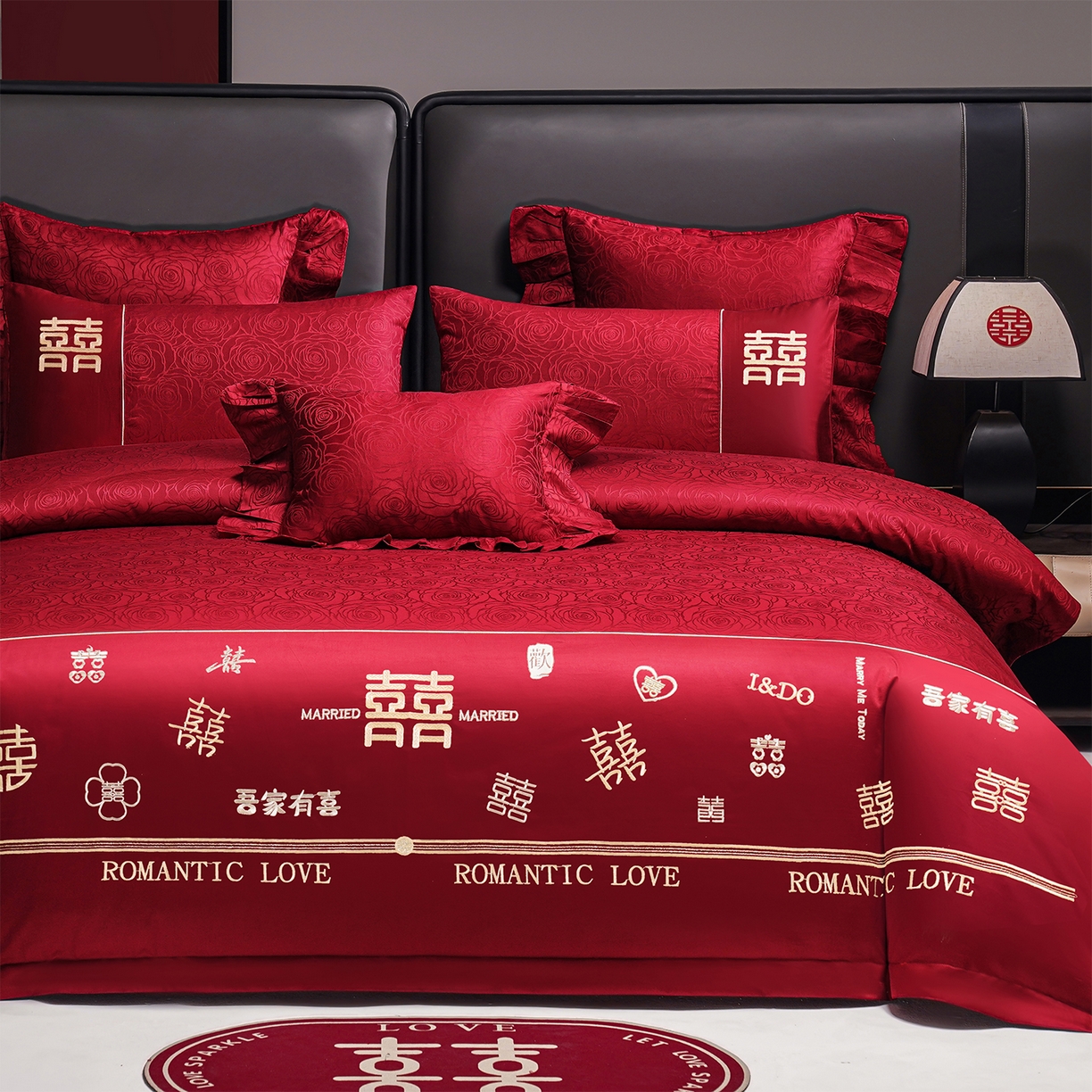 91家纺网 家纺一手货源 找家纺 （总）芊囍纺 2025新款双面长绒棉提花婚庆刺绣四件套