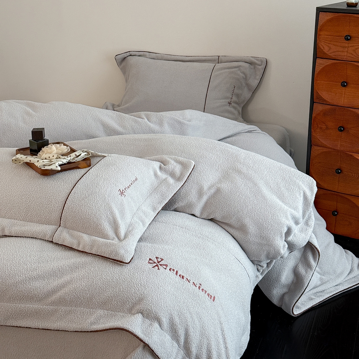 涞澳家纺 2025新款半边绒四件套-柔光梦境 柔光梦境-灰