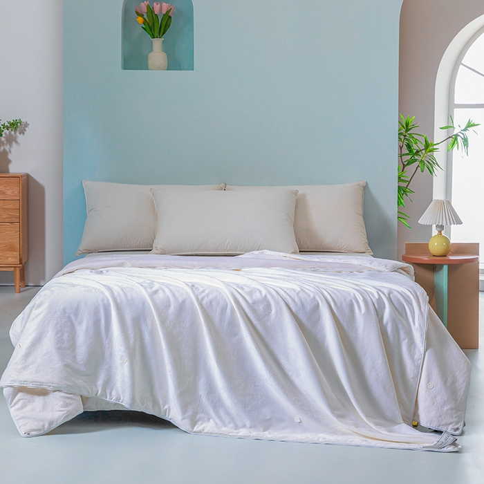 91家纺网 家纺一手货源 找家纺 茧月家纺 2025新款拉链款二合一蚕丝子母被被子被芯 白色