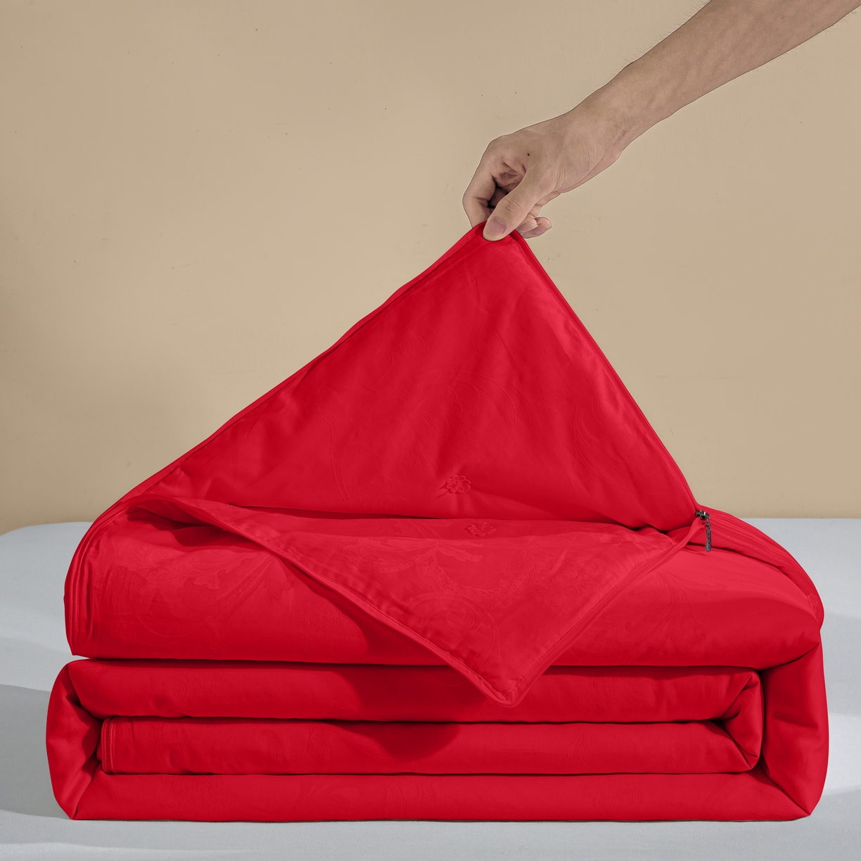 茧月家纺 2025新款拉链款二合一蚕丝子母被被子被芯 红色