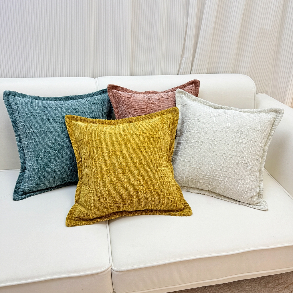 91家纺网 家纺一手货源 找家纺 （总）爱家居 2025新款跨境亚马逊加厚双面雪尼尔宽边枕套美式压边抱枕客厅纯色靠垫