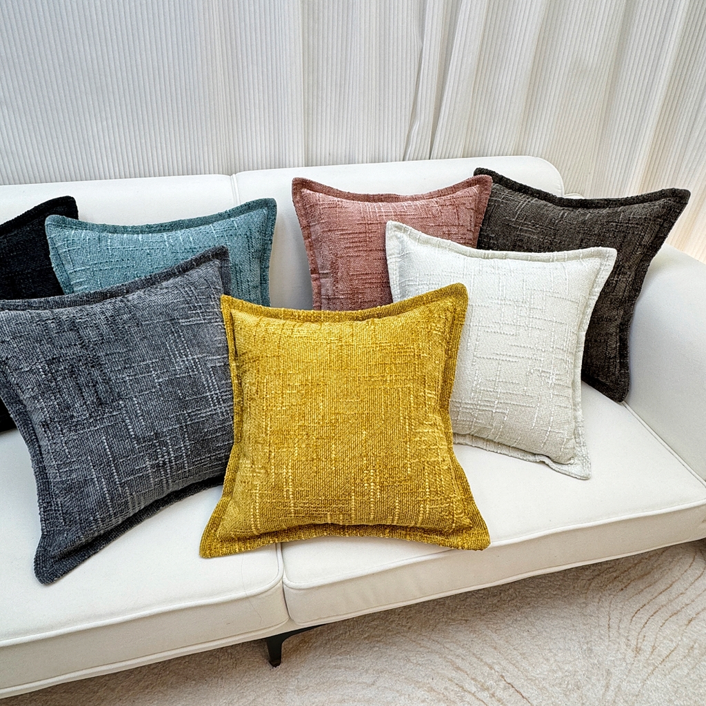 91家纺网 家纺一手货源 找家纺 （总）爱家居 2025新款跨境亚马逊加厚双面雪尼尔宽边枕套美式压边抱枕客厅纯色靠垫