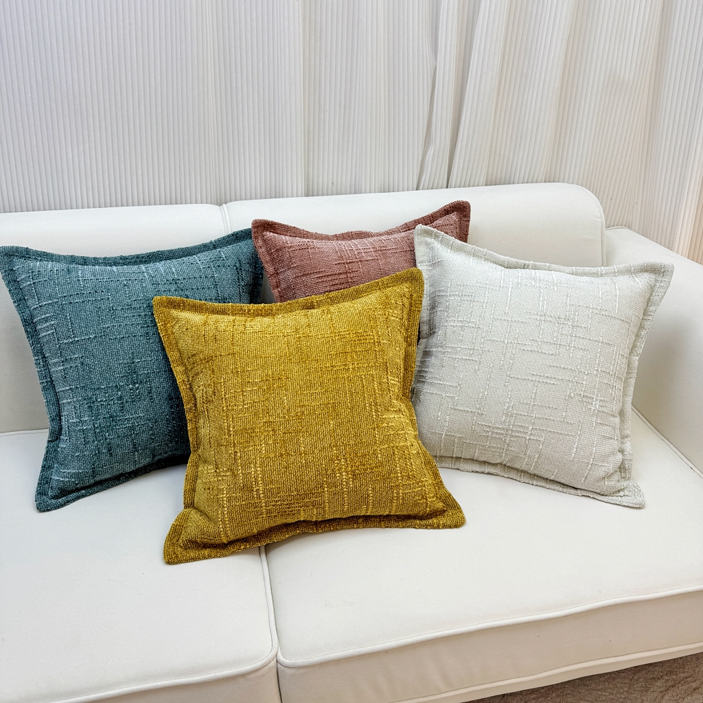 91家纺网 家纺一手货源 找家纺 （总）爱家居 2025新款跨境亚马逊加厚双面雪尼尔宽边枕套美式压边抱枕客厅纯色靠垫