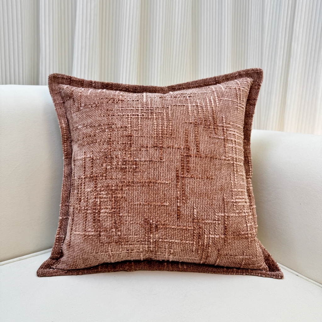 91家纺网 家纺一手货源 找家纺 爱家居 2025新款跨境亚马逊加厚双面雪尼尔宽边枕套美式压边抱枕客厅纯色靠垫 宽边雪尼尔—粉