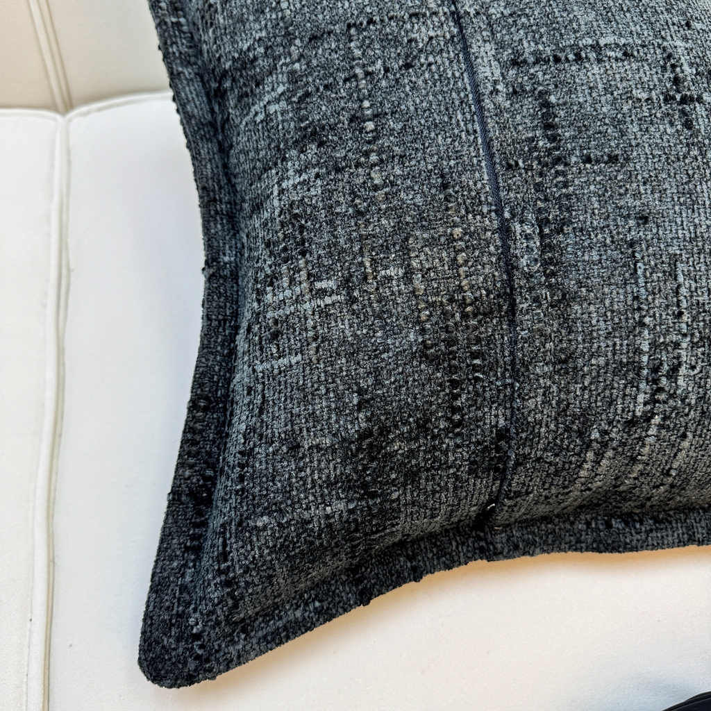 91家纺网 家纺一手货源 找家纺 爱家居 2025新款跨境亚马逊加厚双面雪尼尔宽边枕套美式压边抱枕客厅纯色靠垫 宽边雪尼尔—黑色