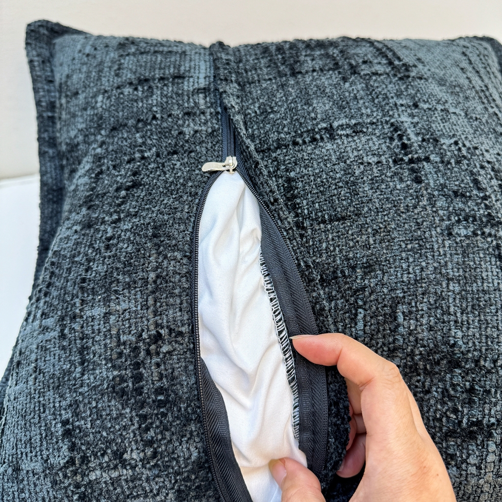 91家纺网 家纺一手货源 找家纺 爱家居 2025新款跨境亚马逊加厚双面雪尼尔宽边枕套美式压边抱枕客厅纯色靠垫 宽边雪尼尔—黑色