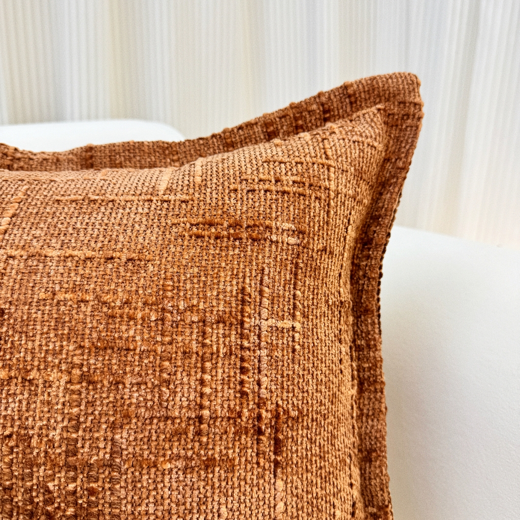 91家纺网 家纺一手货源 找家纺 爱家居 2025新款跨境亚马逊加厚双面雪尼尔宽边枕套美式压边抱枕客厅纯色靠垫 宽边雪尼尔—橘色