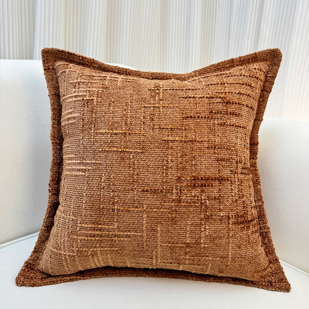 爱家居 2025新款跨境亚马逊加厚双面雪尼尔宽边枕套美式压边抱枕客厅纯色靠垫 宽边雪尼尔—橘色