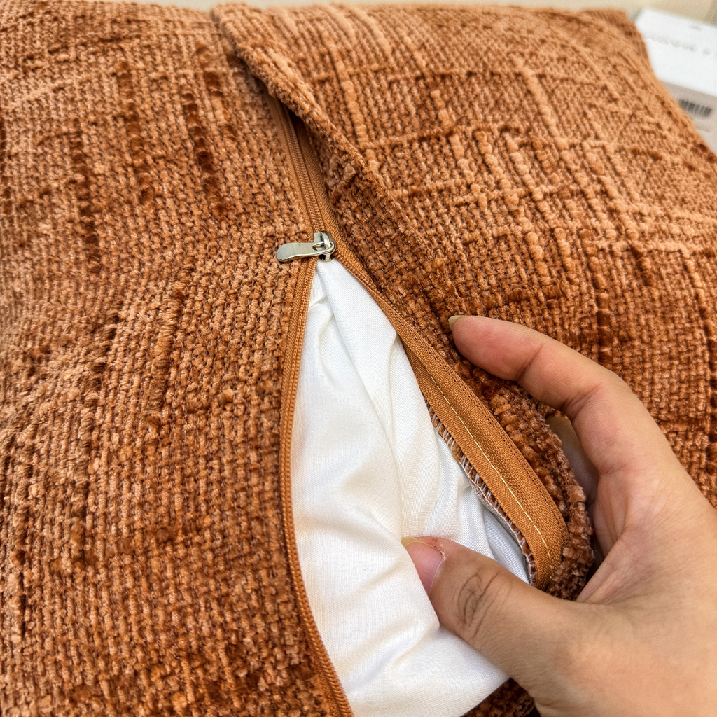 91家纺网 家纺一手货源 找家纺 爱家居 2025新款跨境亚马逊加厚双面雪尼尔宽边枕套美式压边抱枕客厅纯色靠垫 宽边雪尼尔—橘色