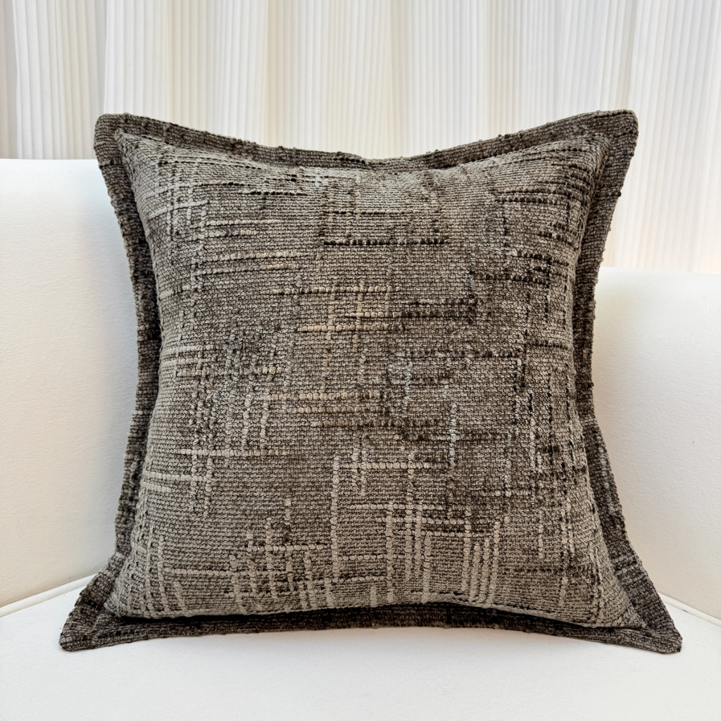 91家纺网 家纺一手货源 找家纺 爱家居 2025新款跨境亚马逊加厚双面雪尼尔宽边枕套美式压边抱枕客厅纯色靠垫 宽边雪尼尔—咖色