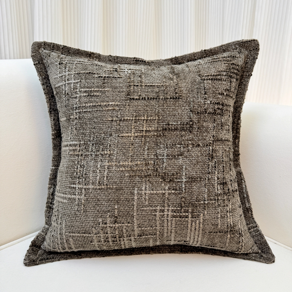 爱家居 2025新款跨境亚马逊加厚双面雪尼尔宽边枕套美式压边抱枕客厅纯色靠垫 宽边雪尼尔—咖色