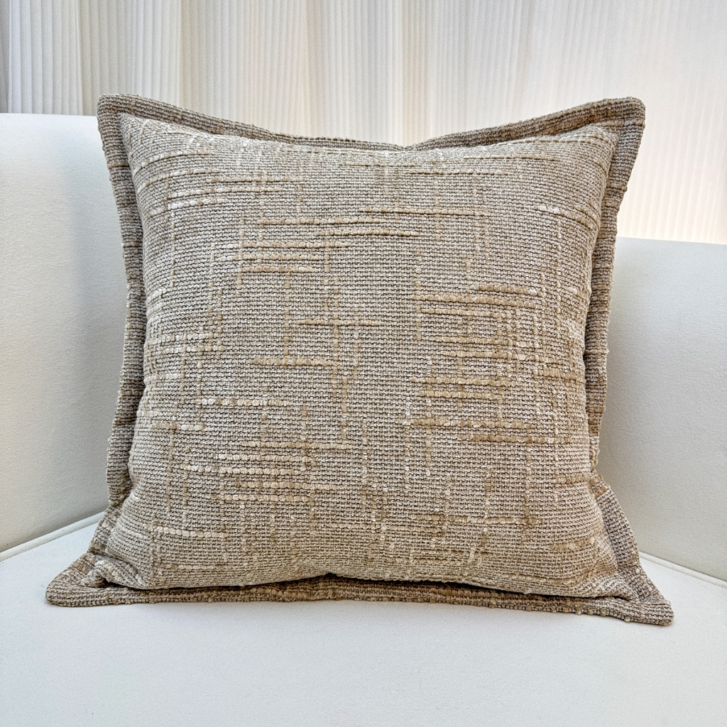 爱家居 2025新款跨境亚马逊加厚双面雪尼尔宽边枕套美式压边抱枕客厅纯色靠垫 宽边雪尼尔—卡其色