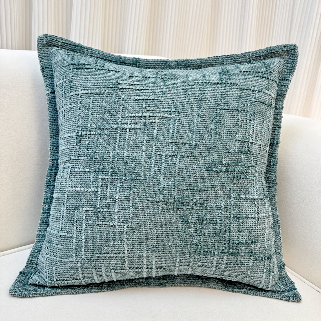 爱家居 2025新款跨境亚马逊加厚双面雪尼尔宽边枕套美式压边抱枕客厅纯色靠垫 宽边雪尼尔—蓝色