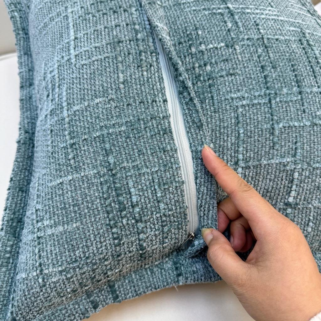 91家纺网 家纺一手货源 找家纺 爱家居 2025新款跨境亚马逊加厚双面雪尼尔宽边枕套美式压边抱枕客厅纯色靠垫 宽边雪尼尔—蓝色