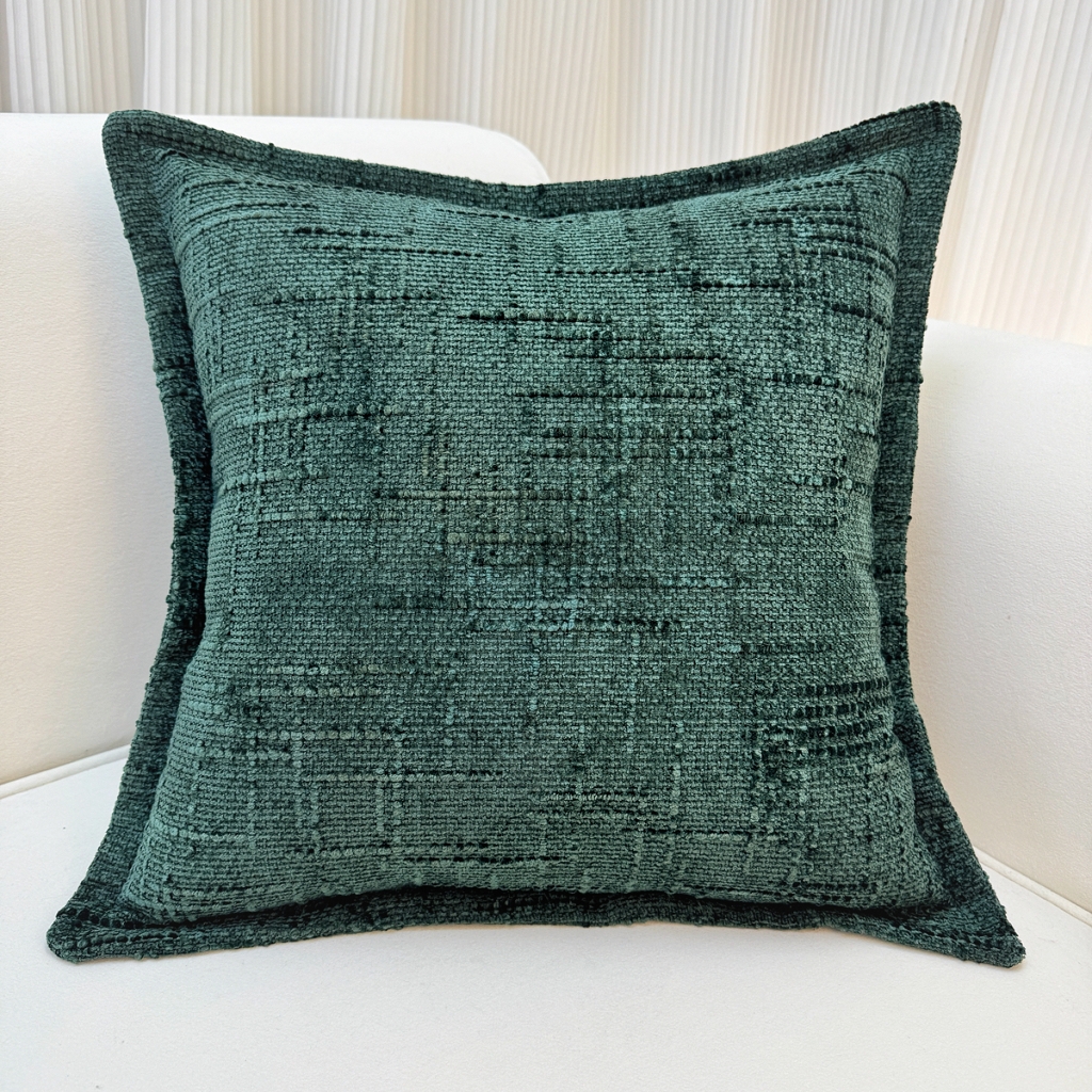 爱家居 2025新款跨境亚马逊加厚双面雪尼尔宽边枕套美式压边抱枕客厅纯色靠垫 宽边雪尼尔—墨绿