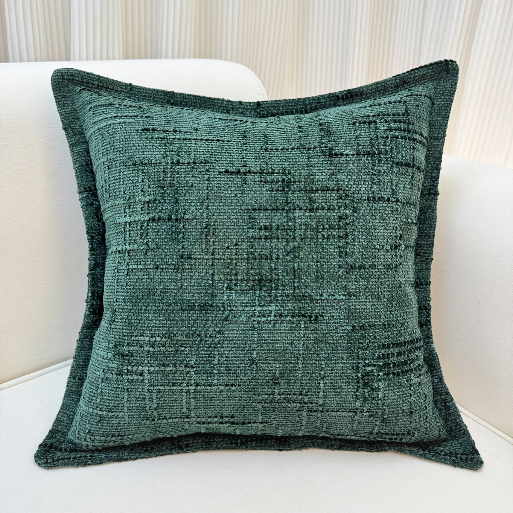 91家纺网 家纺一手货源 找家纺 爱家居 2025新款跨境亚马逊加厚双面雪尼尔宽边枕套美式压边抱枕客厅纯色靠垫 宽边雪尼尔—墨绿