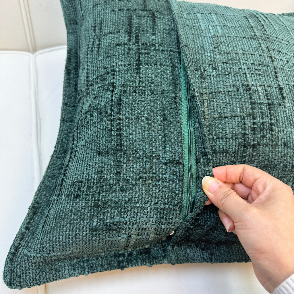 91家纺网 家纺一手货源 找家纺 爱家居 2025新款跨境亚马逊加厚双面雪尼尔宽边枕套美式压边抱枕客厅纯色靠垫 宽边雪尼尔—墨绿