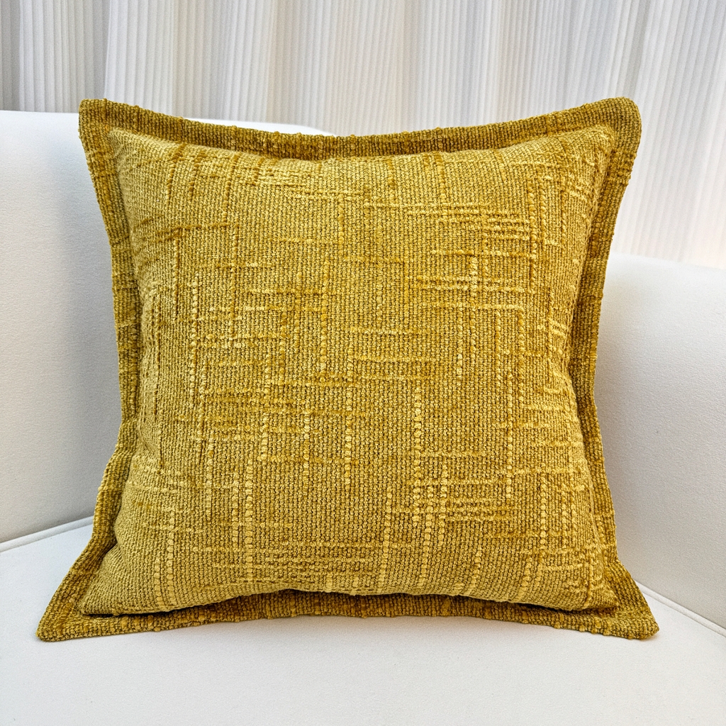 91家纺网 家纺一手货源 找家纺 爱家居 2025新款跨境亚马逊加厚双面雪尼尔宽边枕套美式压边抱枕客厅纯色靠垫 宽边雪尼尔—暖黄