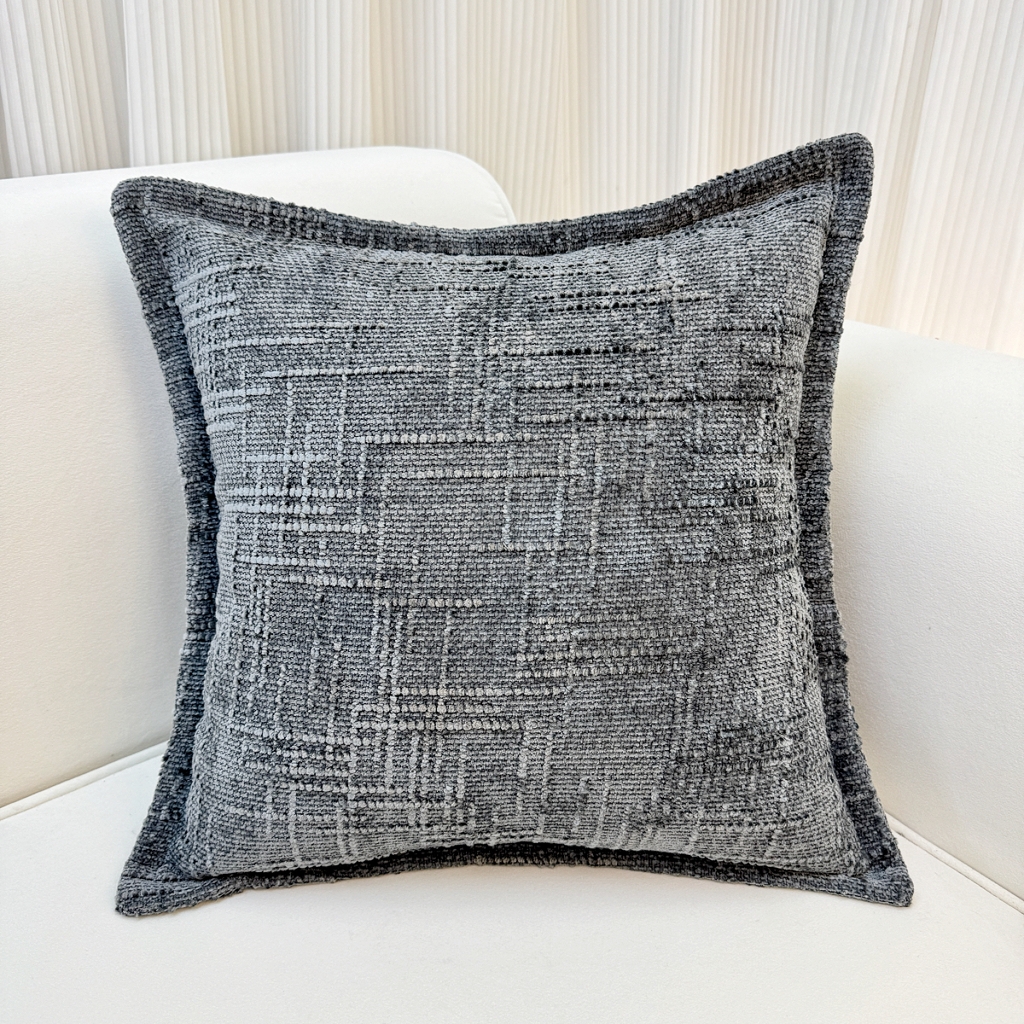 91家纺网 家纺一手货源 找家纺 爱家居 2025新款跨境亚马逊加厚双面雪尼尔宽边枕套美式压边抱枕客厅纯色靠垫 宽边雪尼尔—时尚灰