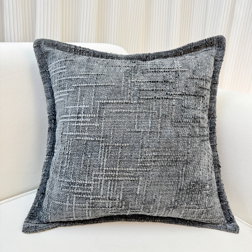 爱家居 2025新款跨境亚马逊加厚双面雪尼尔宽边枕套美式压边抱枕客厅纯色靠垫 宽边雪尼尔—时尚灰