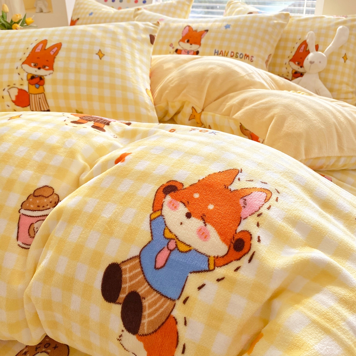 91家纺网 家纺一手货源 找家纺 金鑫汇家纺 2025新款加厚高克重A类牛奶绒四件套 狐狸先生