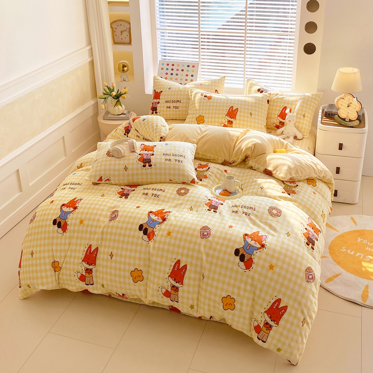 91家纺网 家纺一手货源 找家纺 金鑫汇家纺 2025新款加厚高克重A类牛奶绒四件套 狐狸先生