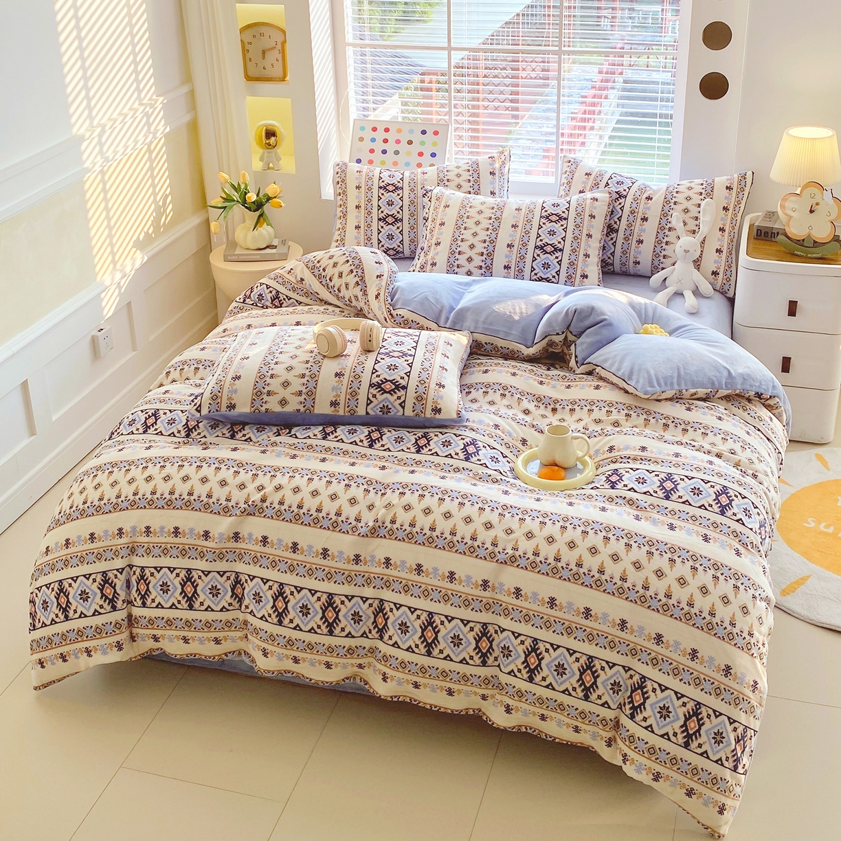 91家纺网 家纺一手货源 找家纺 金鑫汇家纺 2025新款加厚高克重A类牛奶绒四件套 波西米亚