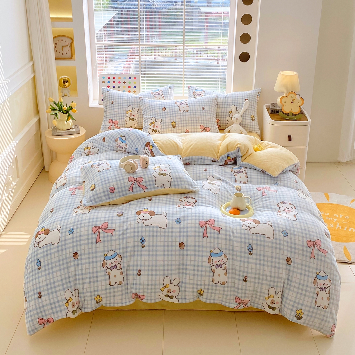 91家纺网 家纺一手货源 找家纺 金鑫汇家纺 2025新款加厚高克重A类牛奶绒四件套 云绒小狗