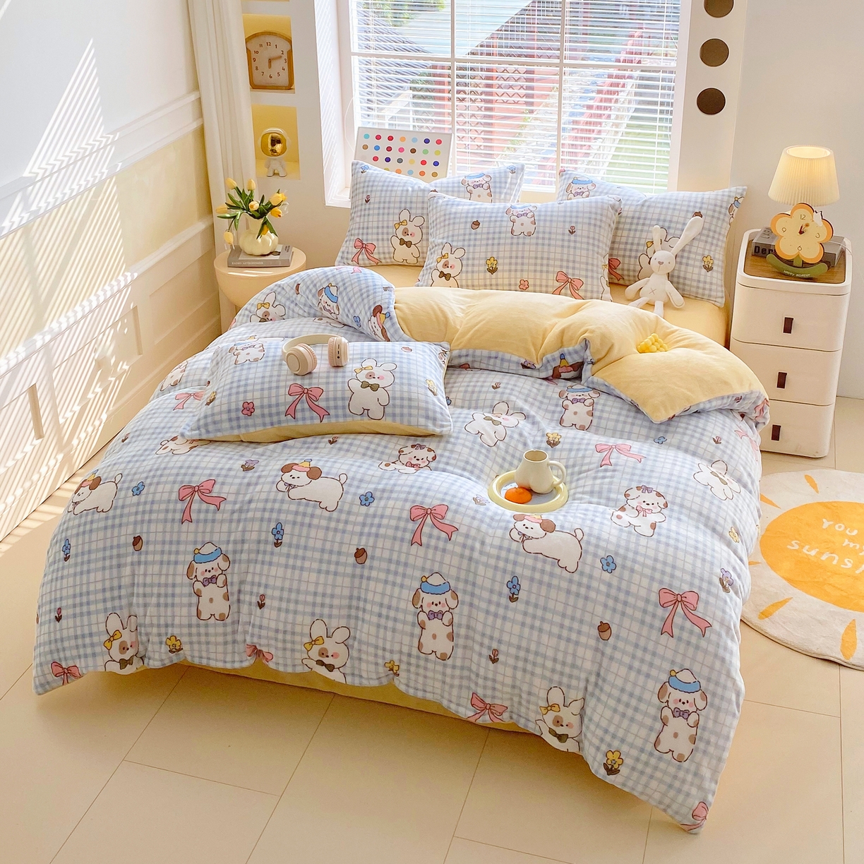 91家纺网 家纺一手货源 找家纺 金鑫汇家纺 2025新款加厚高克重A类牛奶绒四件套 云绒小狗