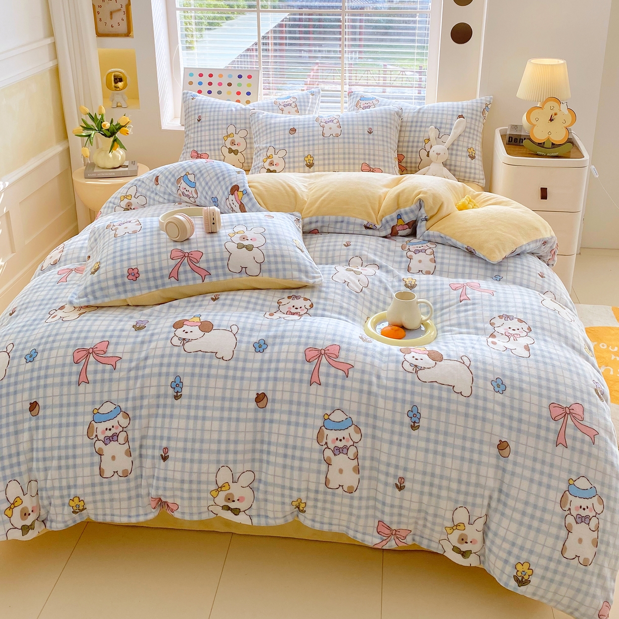 91家纺网 家纺一手货源 找家纺 金鑫汇家纺 2025新款加厚高克重A类牛奶绒四件套 云绒小狗