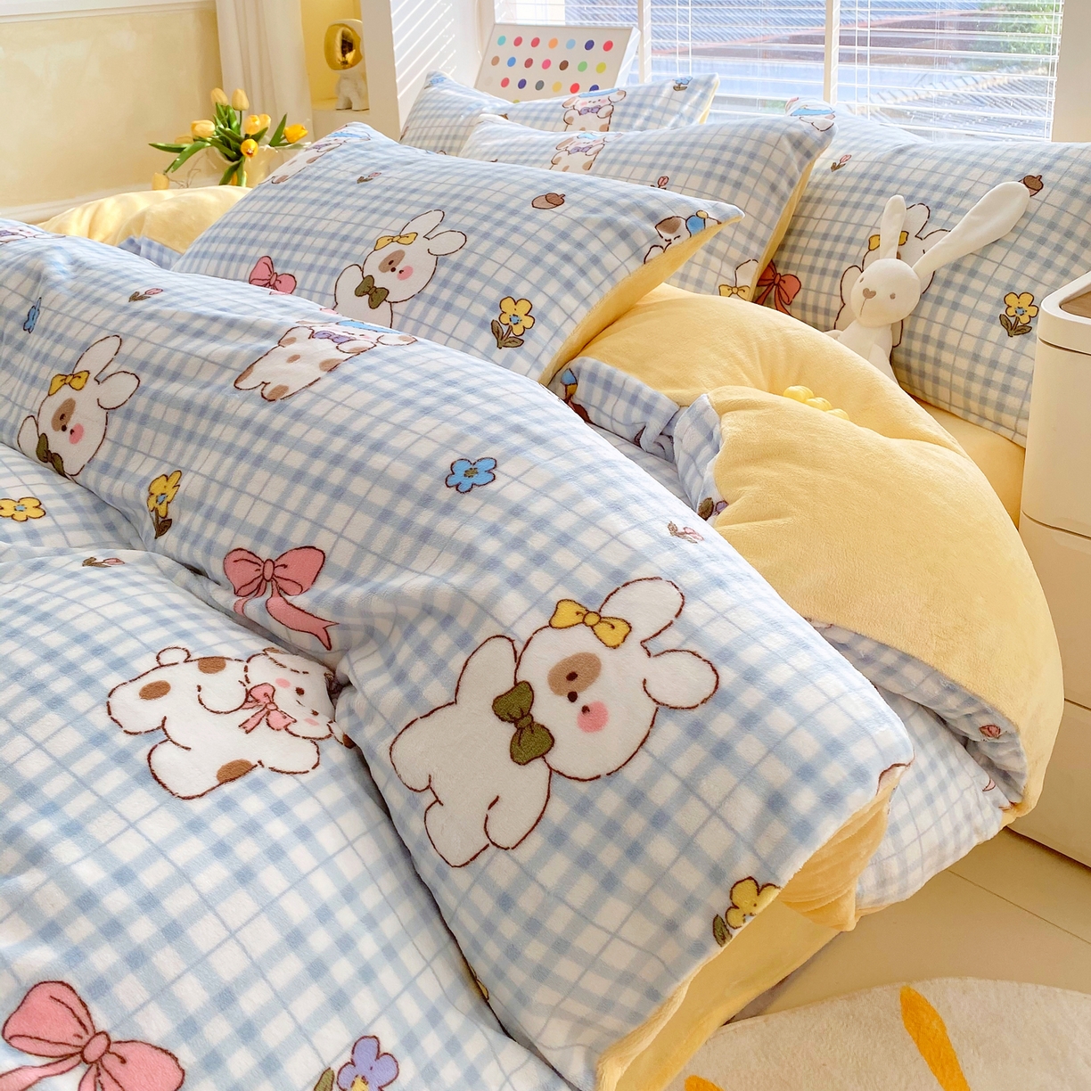 91家纺网 家纺一手货源 找家纺 金鑫汇家纺 2025新款加厚高克重A类牛奶绒四件套 云绒小狗