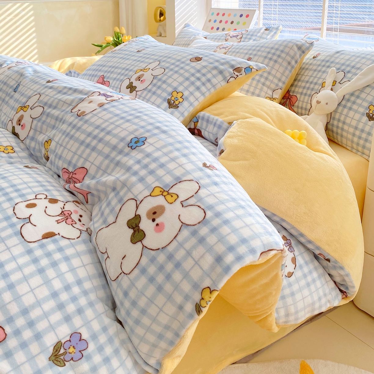 91家纺网 家纺一手货源 找家纺 金鑫汇家纺 2025新款加厚高克重A类牛奶绒四件套 云绒小狗