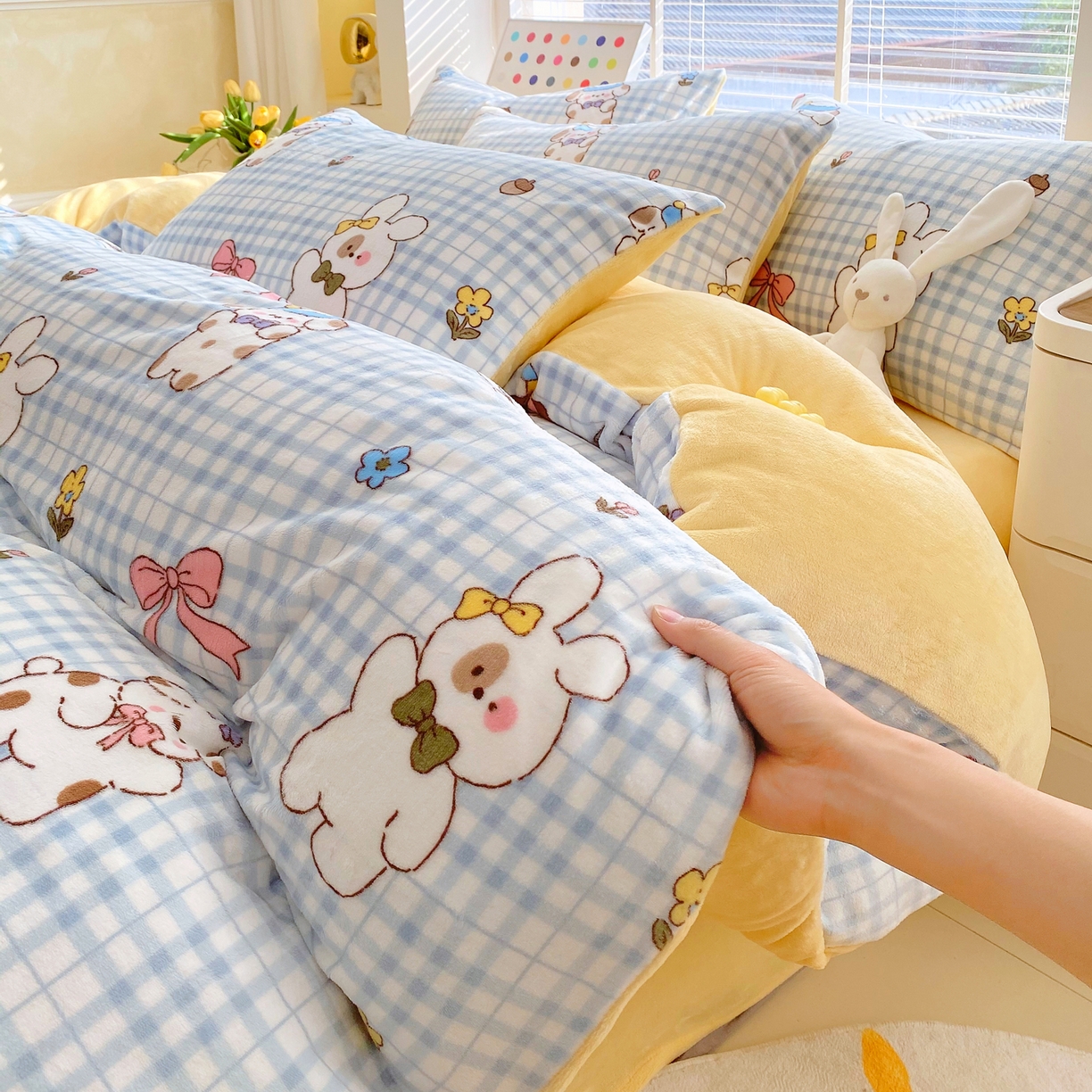 91家纺网 家纺一手货源 找家纺 金鑫汇家纺 2025新款加厚高克重A类牛奶绒四件套 云绒小狗