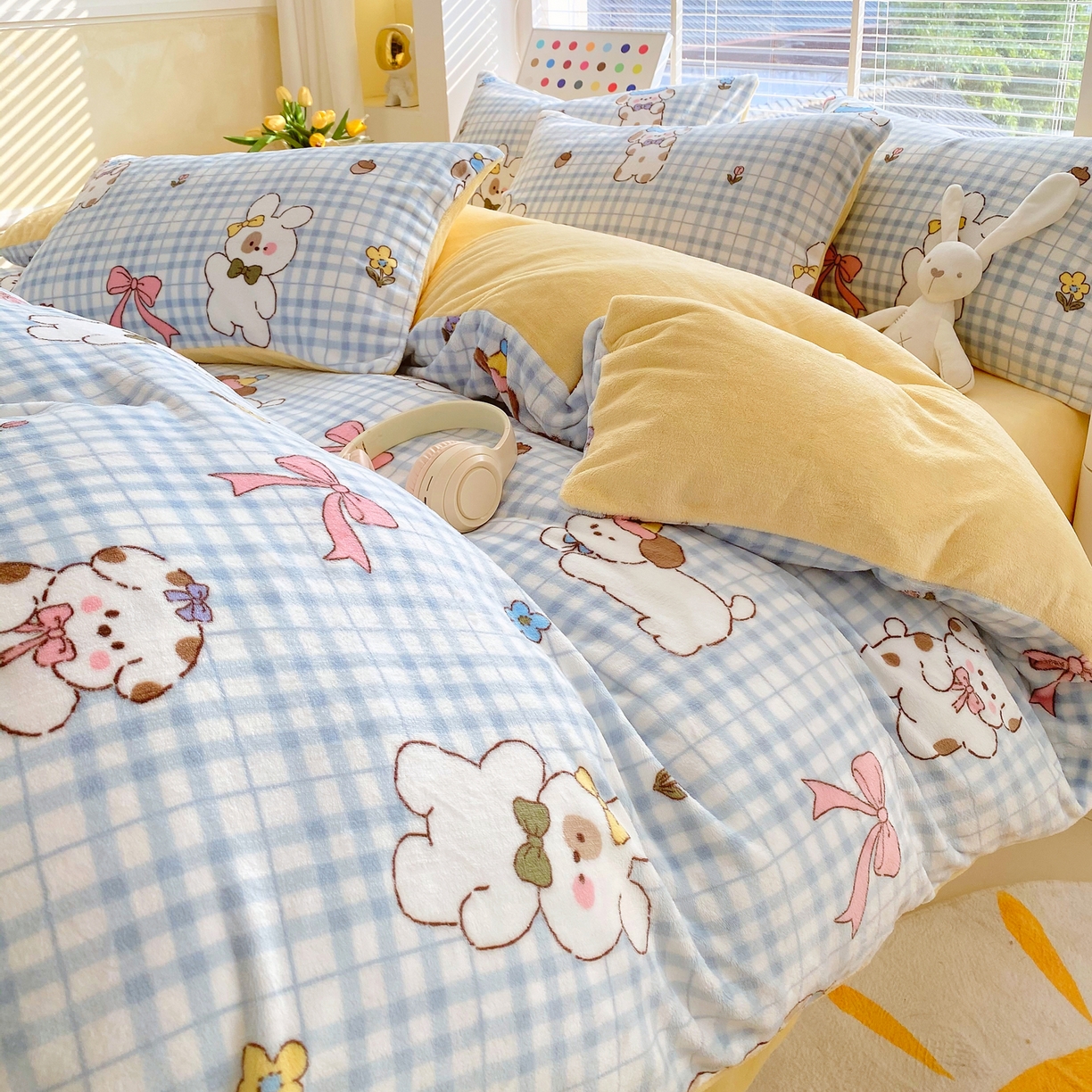 91家纺网 家纺一手货源 找家纺 金鑫汇家纺 2025新款加厚高克重A类牛奶绒四件套 云绒小狗