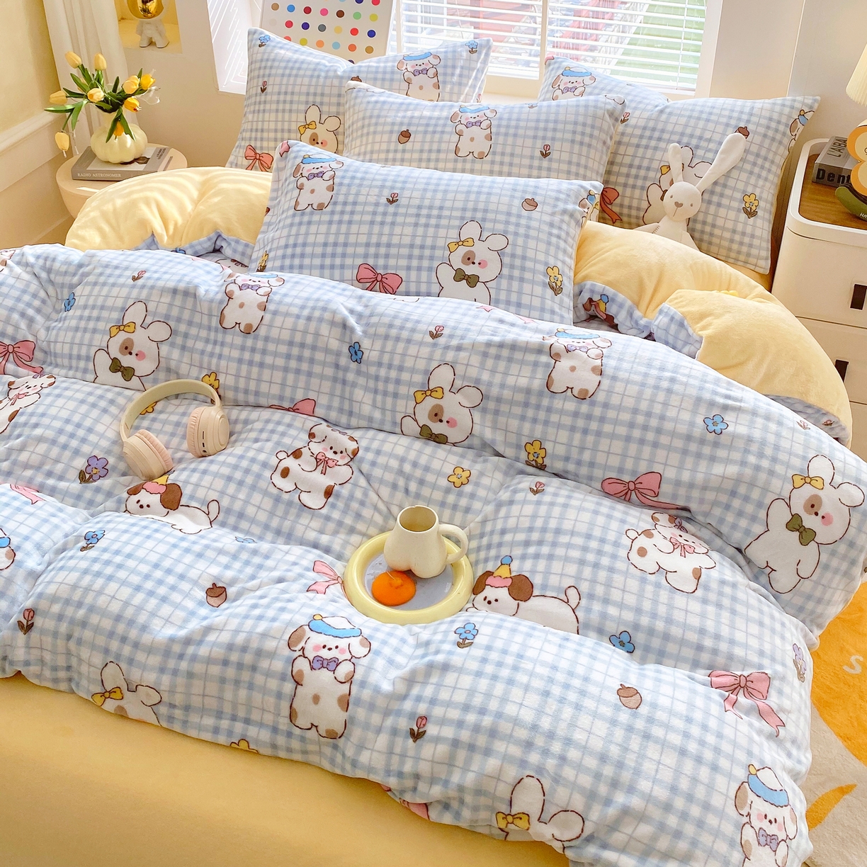 91家纺网 家纺一手货源 找家纺 金鑫汇家纺 2025新款加厚高克重A类牛奶绒四件套 云绒小狗