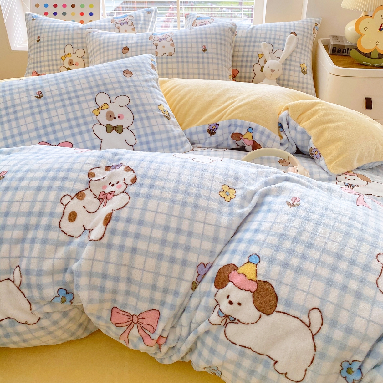 91家纺网 家纺一手货源 找家纺 金鑫汇家纺 2025新款加厚高克重A类牛奶绒四件套 云绒小狗