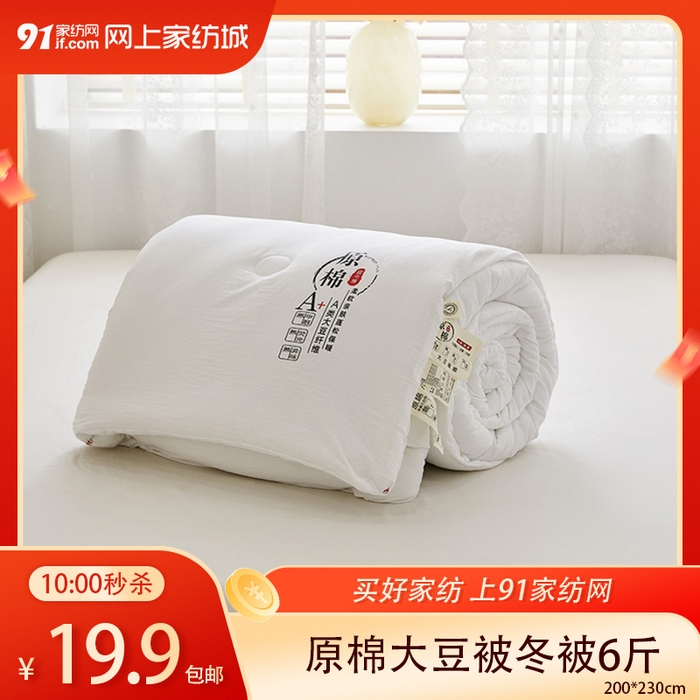 91家纺网 家纺一手货源 找家纺 【12.6周六秒杀 三人助力19.9带回家】原棉大豆被冬被,白色,灰色,玉色