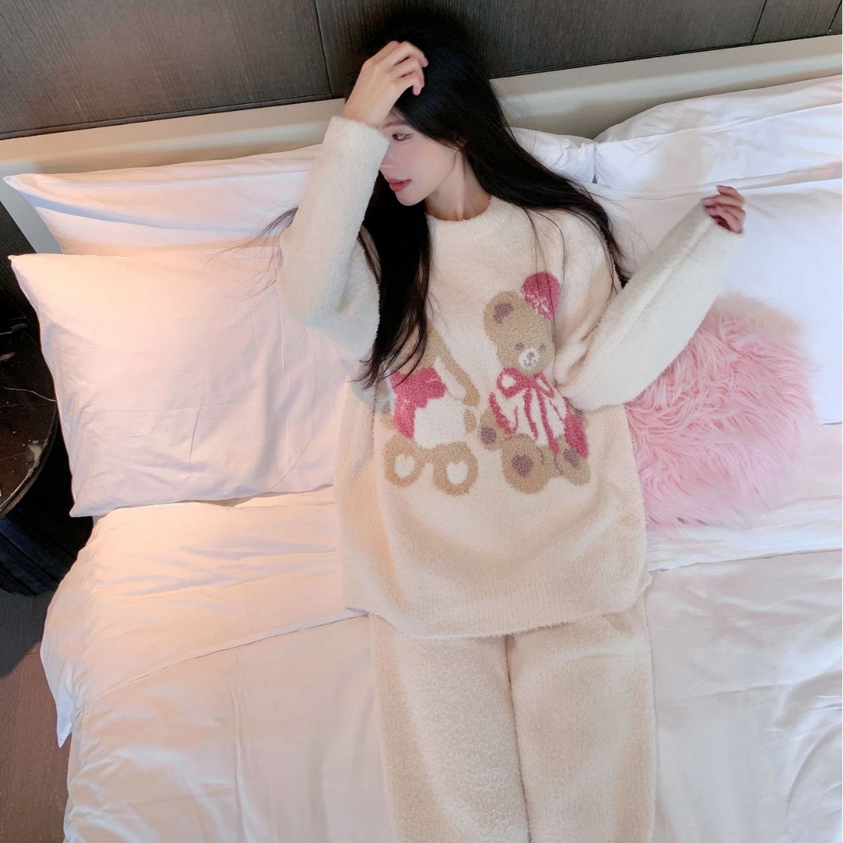 洛兰沙家居馆 2025新款半边绒睡衣纯色珍珠扣圆领针织开衫外套秋冬新款气质小香风家居服 半边绒m9-白色