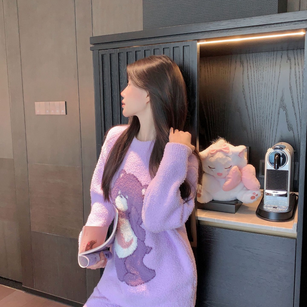 91家纺网 家纺一手货源 找家纺 洛兰沙家居馆 2025新款半边绒睡衣纯色珍珠扣圆领针织开衫外套秋冬新款气质小香风家居服 半边绒m10